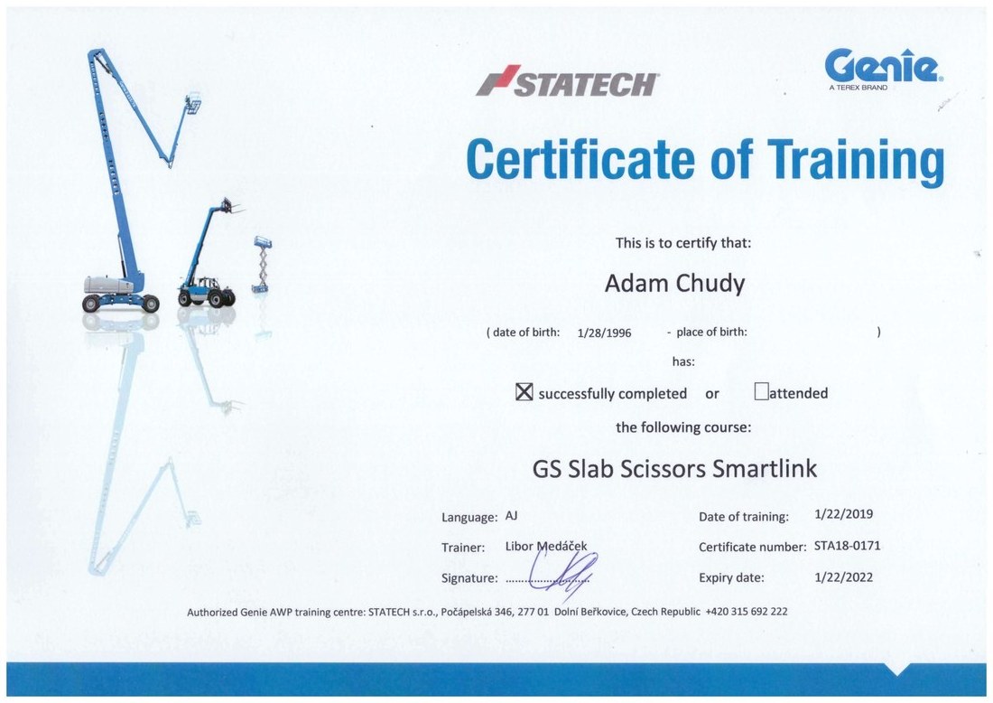 Certyfikat Genie Scissor Lifts GS 1932